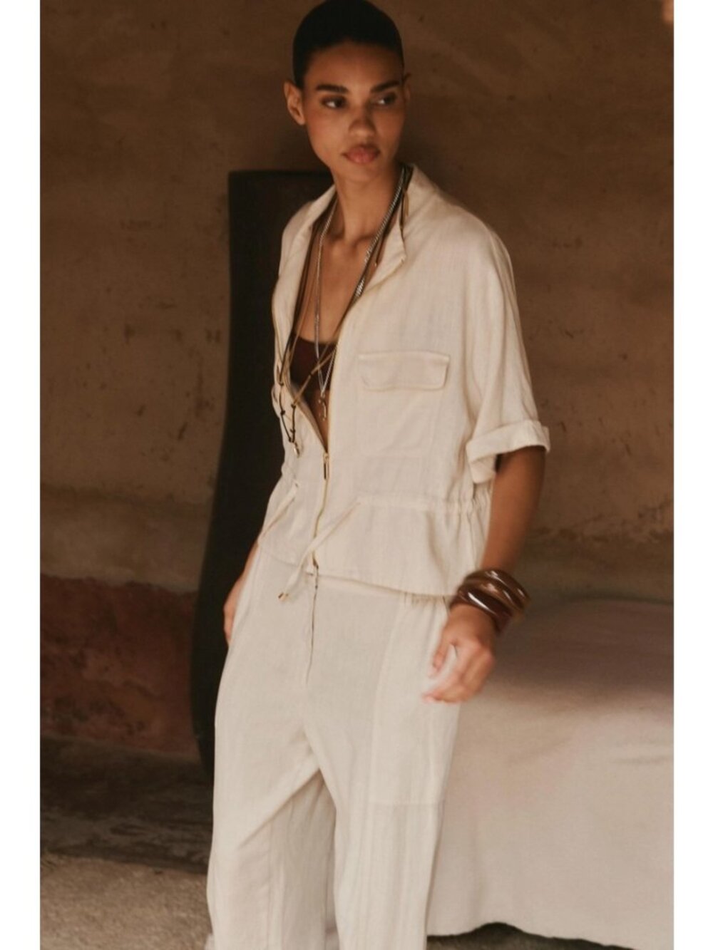 Zara Cream Button-Front Utility Blouse